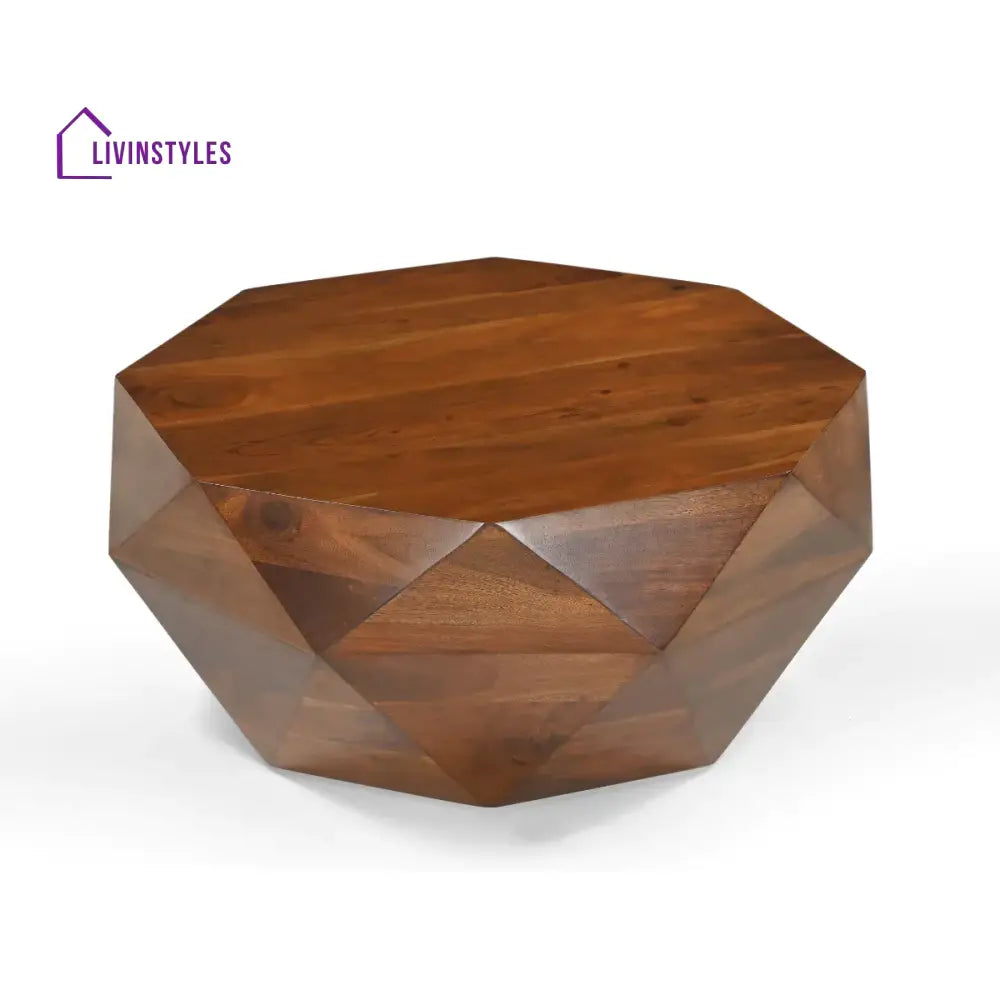 Prismora Solid Wood Modern Round Geometric Coffee Table