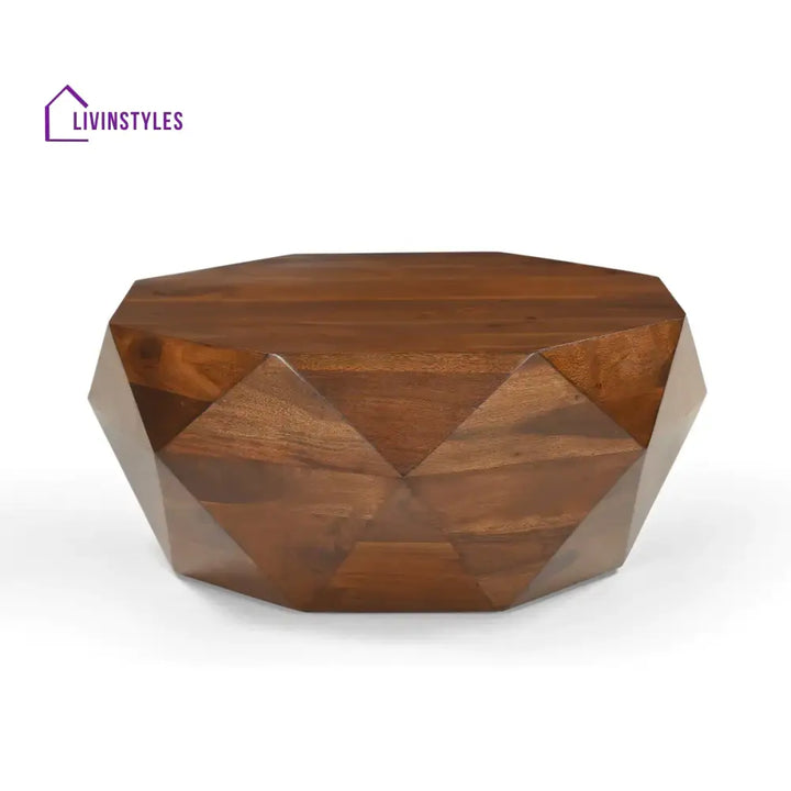 Prismora Solid Wood Modern Round Geometric Coffee Table