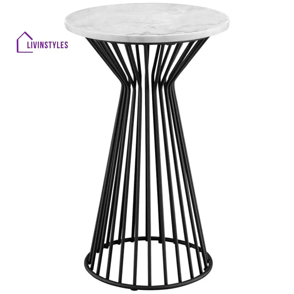 Priya Metal Black Side Table For Living Room | Marble Top