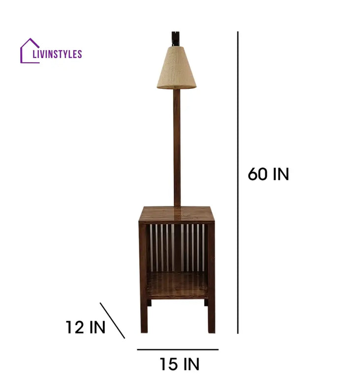 Prominence Wooden Floor Lamp With Beige Fabric Lampshade Lamps