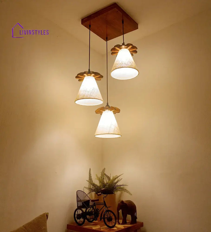 Propel Brown Wooden Cluster Hanging Lamp Lamps