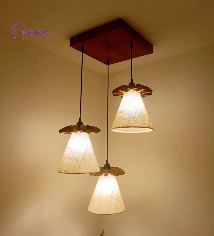 Propel Brown Wooden Cluster Hanging Lamp Lamps