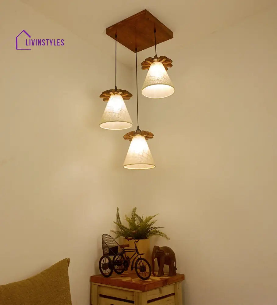 Propel Brown Wooden Cluster Hanging Lamp Lamps