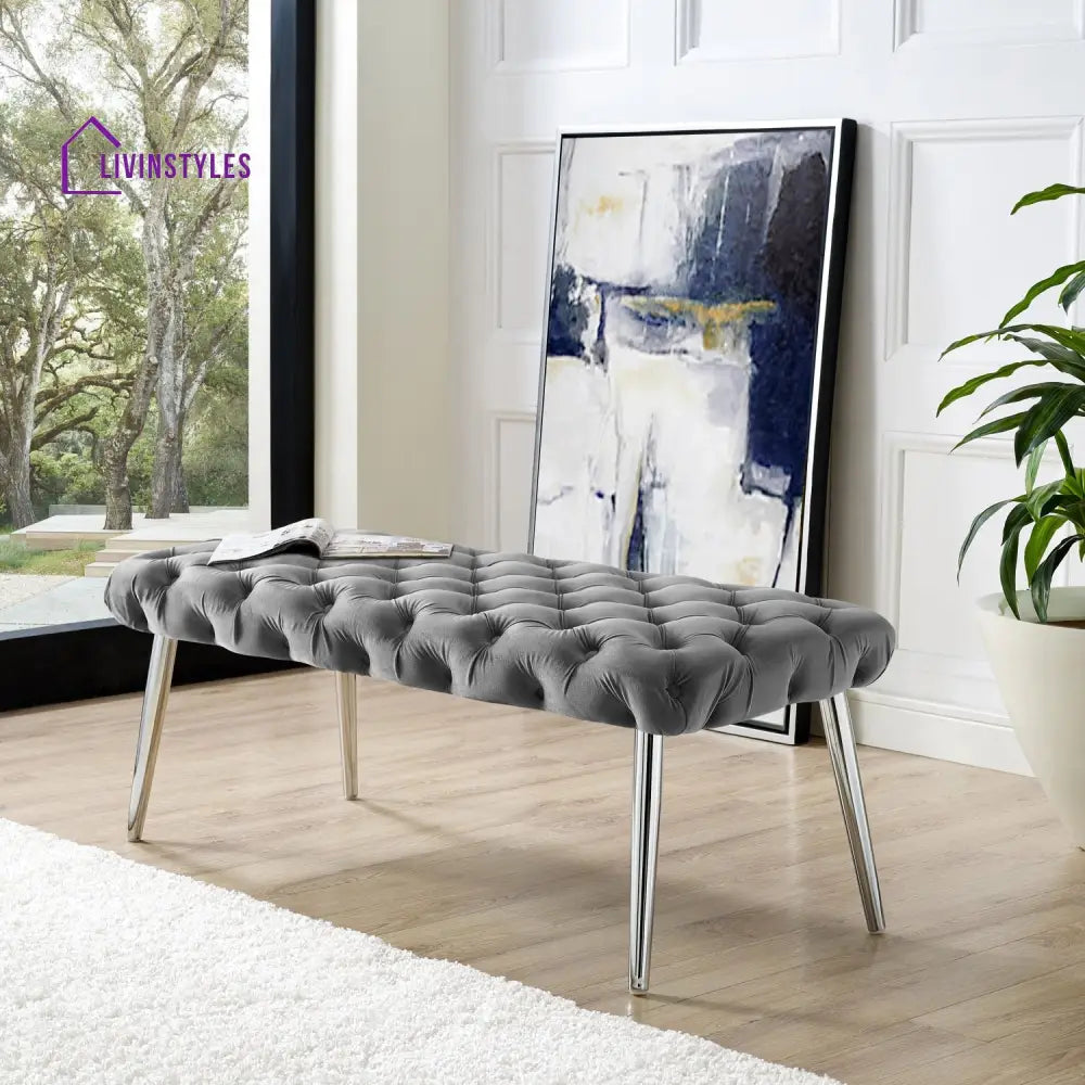 Puja Stainless Steel Claude Velvet Bench