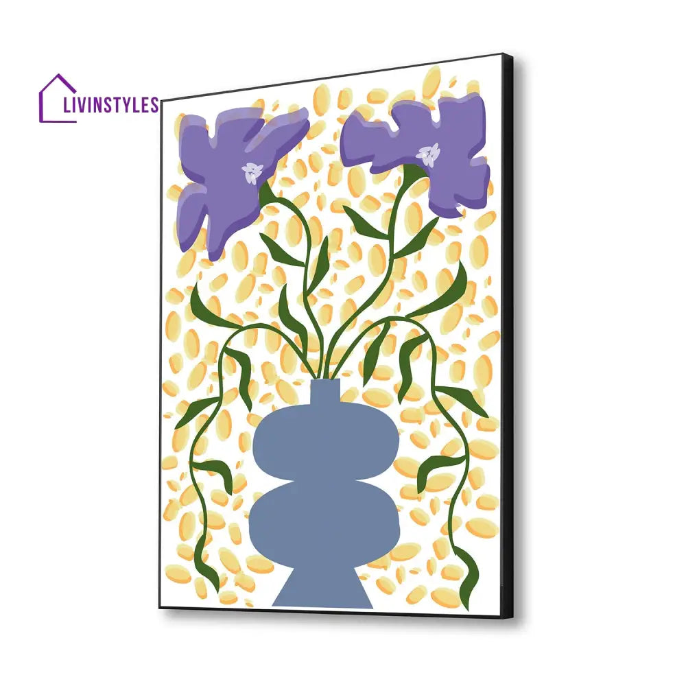 Purple Floral Vase Wall Art Canvas Painting 16 X 20 Inch / Black Floating Frame