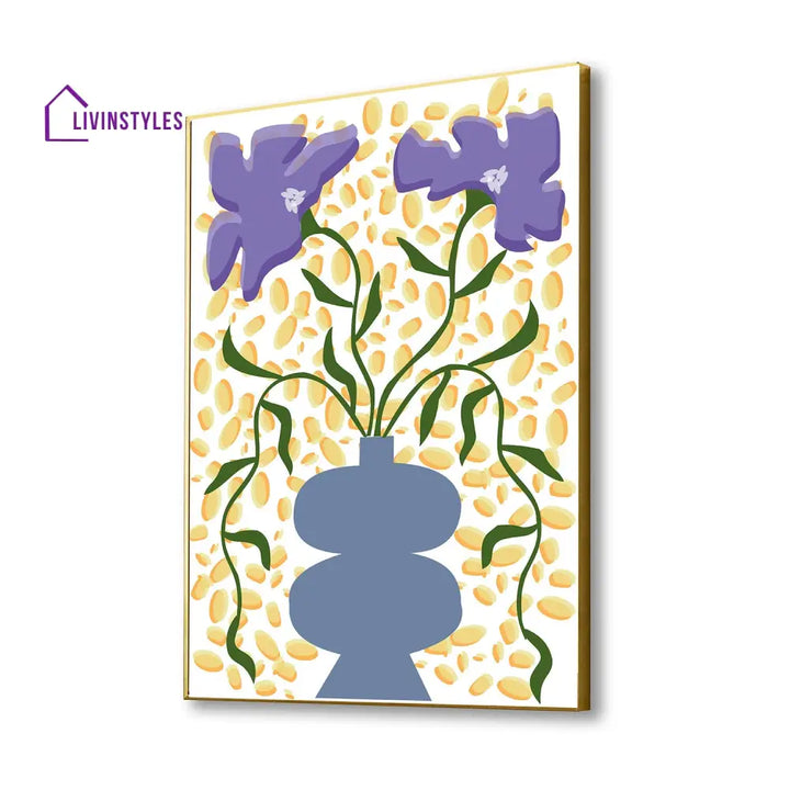 Purple Floral Vase Wall Art Canvas Painting 16 X 20 Inch / Gold Floating Frame