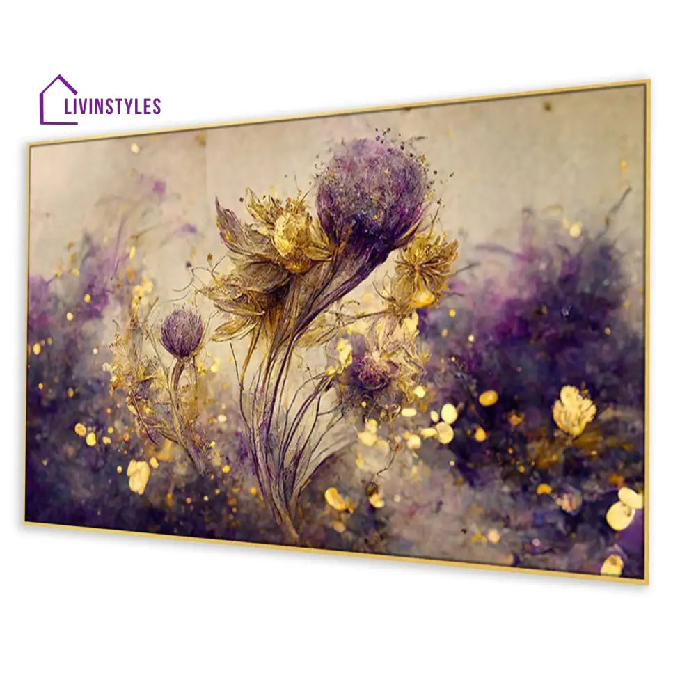 Purple Flowers And Gold Elegance Wall Painting