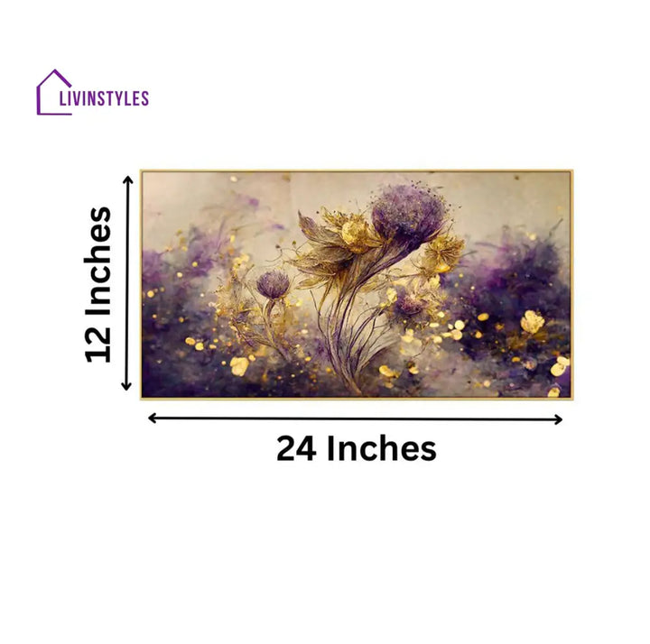 Purple Flowers And Gold Elegance Wall Painting