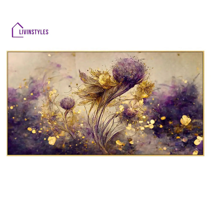 Purple Flowers And Gold Elegance Wall Painting