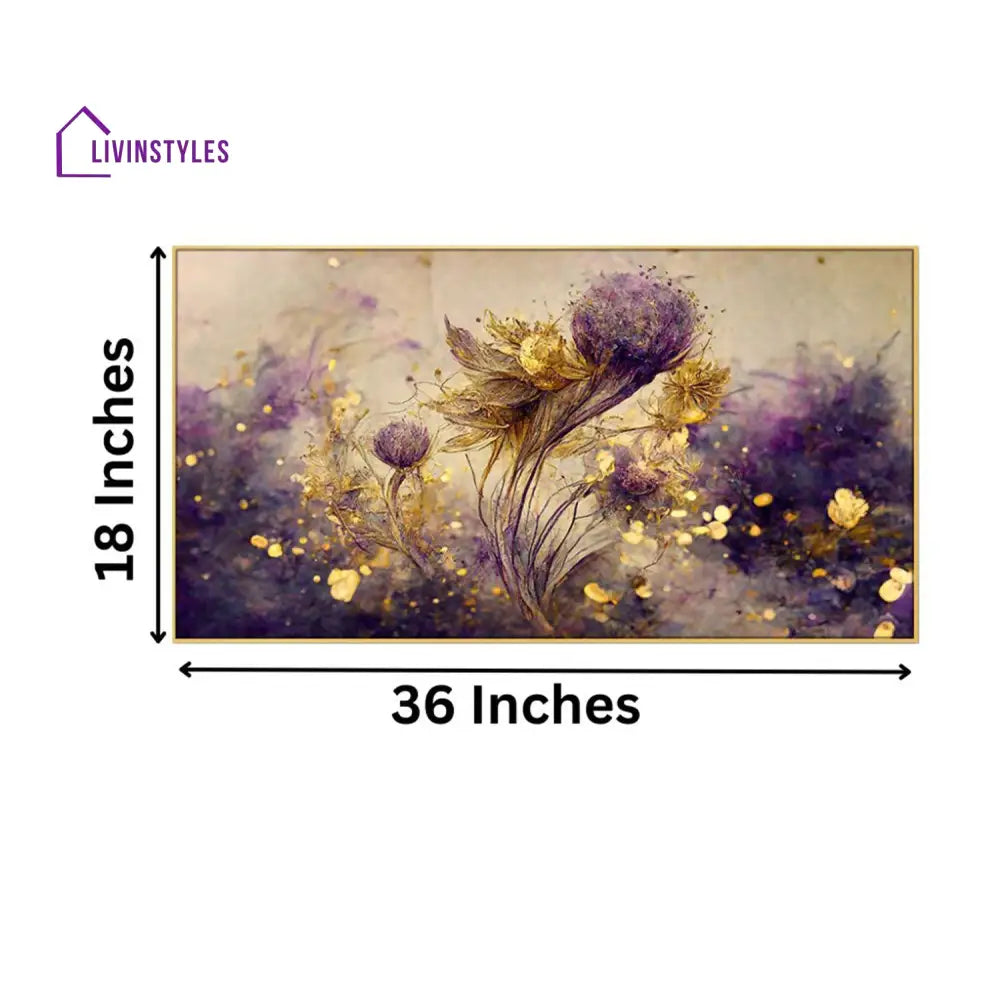 Purple Flowers And Gold Elegance Wall Painting