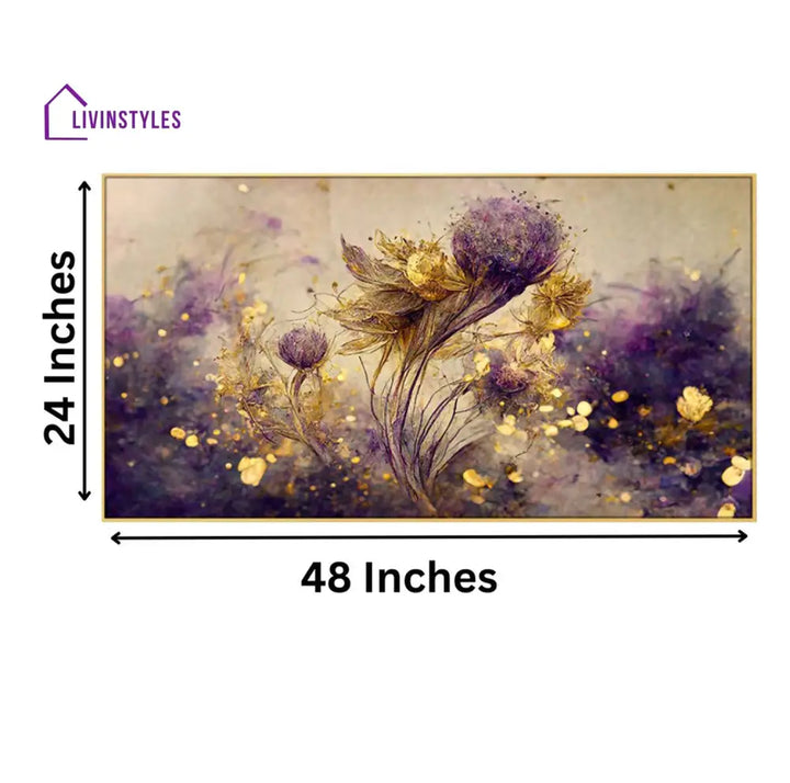 Purple Flowers And Gold Elegance Wall Painting