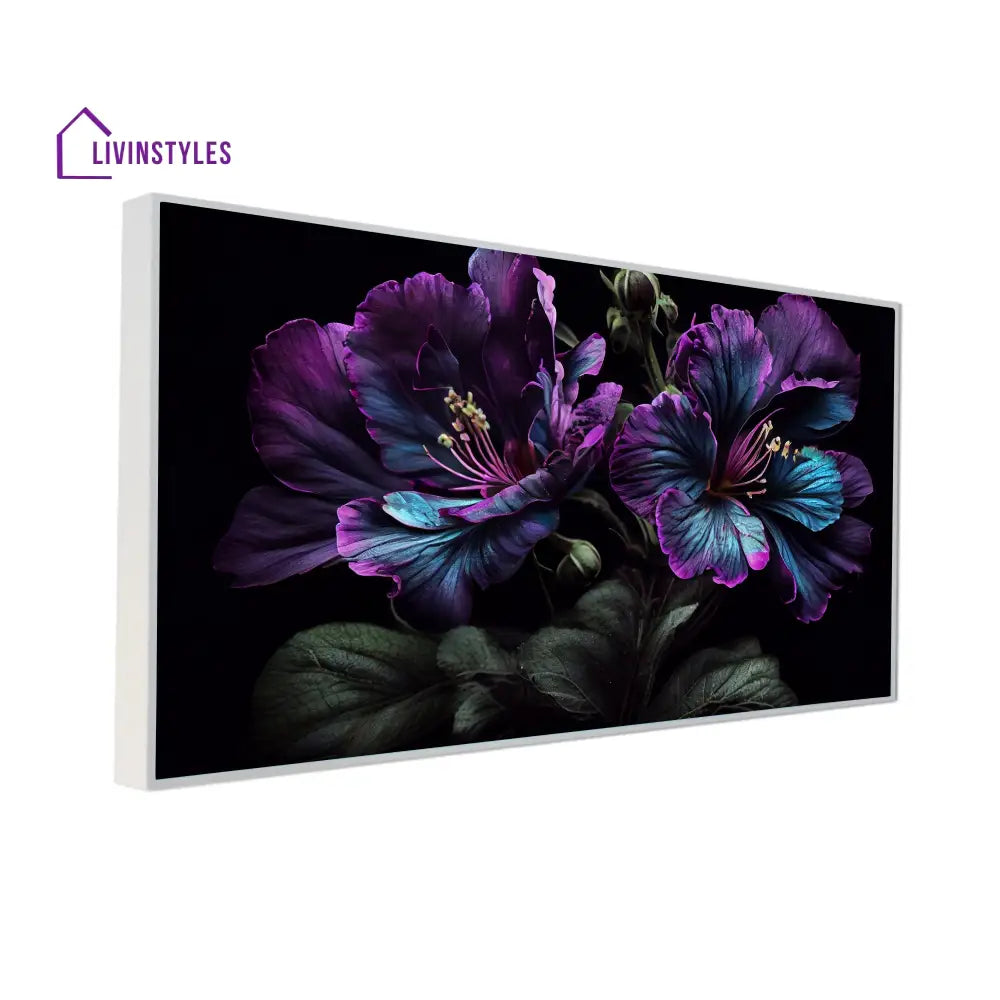 Purple Flowers On Black Canvas Wall Painting