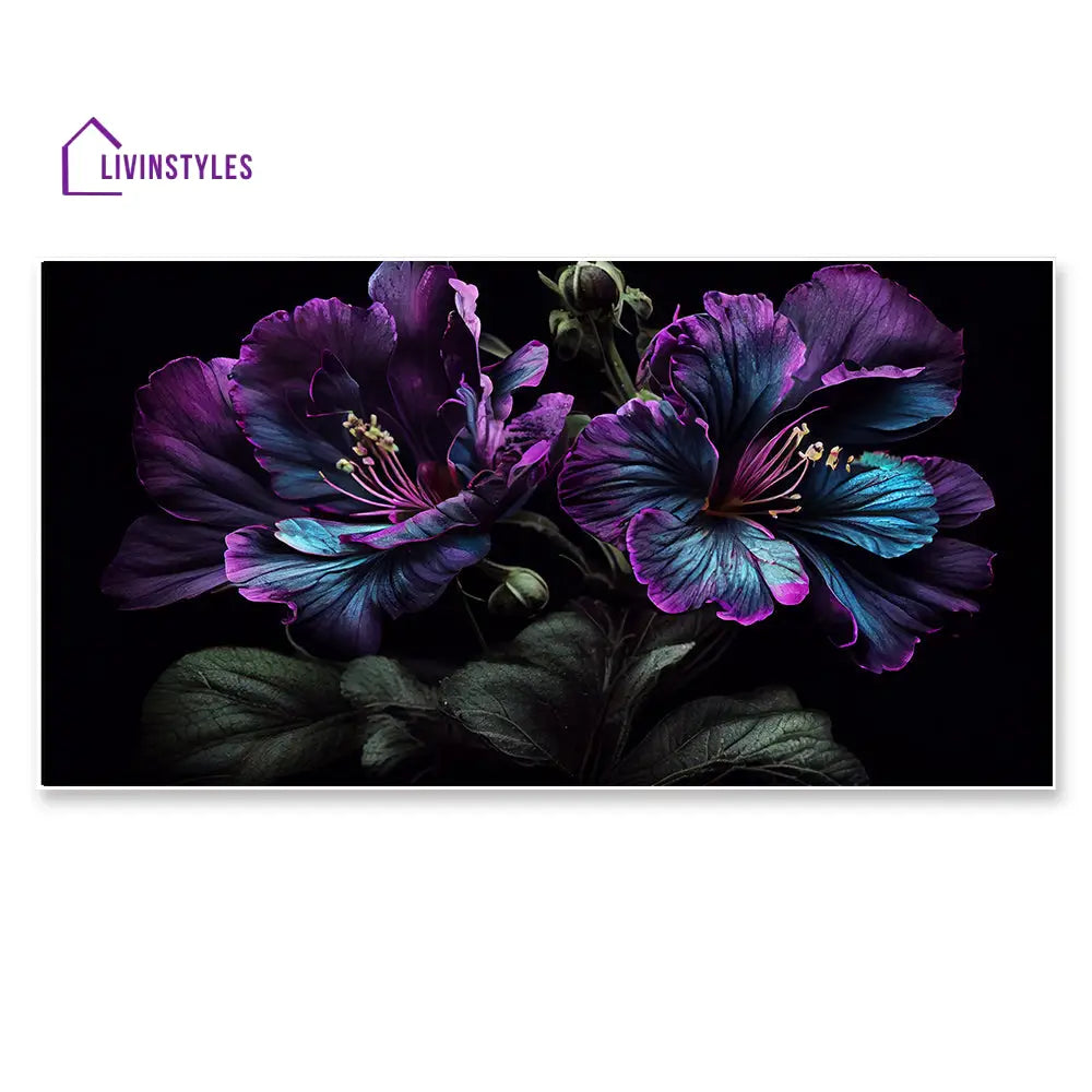 Purple Flowers On Black Canvas Wall Painting