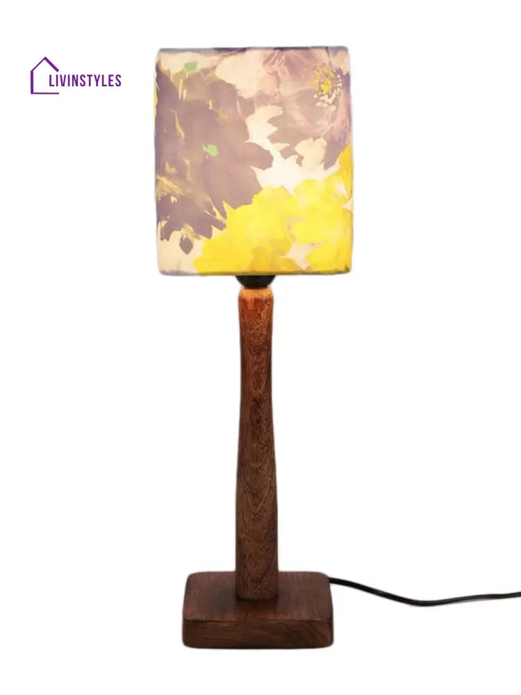 Purple Flowers Wooden Lamp