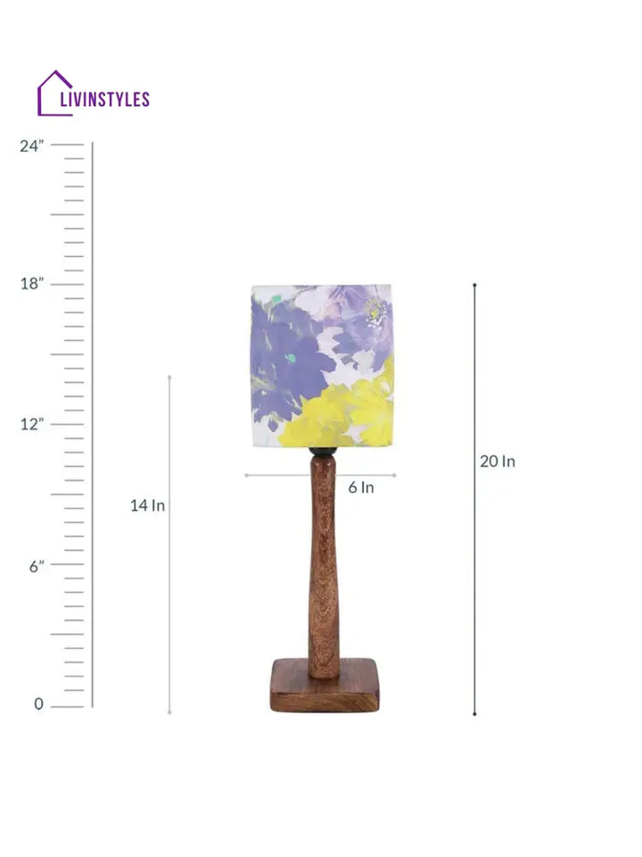 Purple Flowers Wooden Lamp