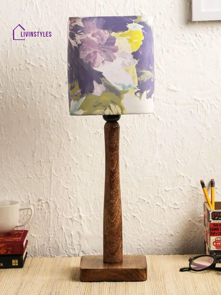 Purple Flowers Wooden Lamp