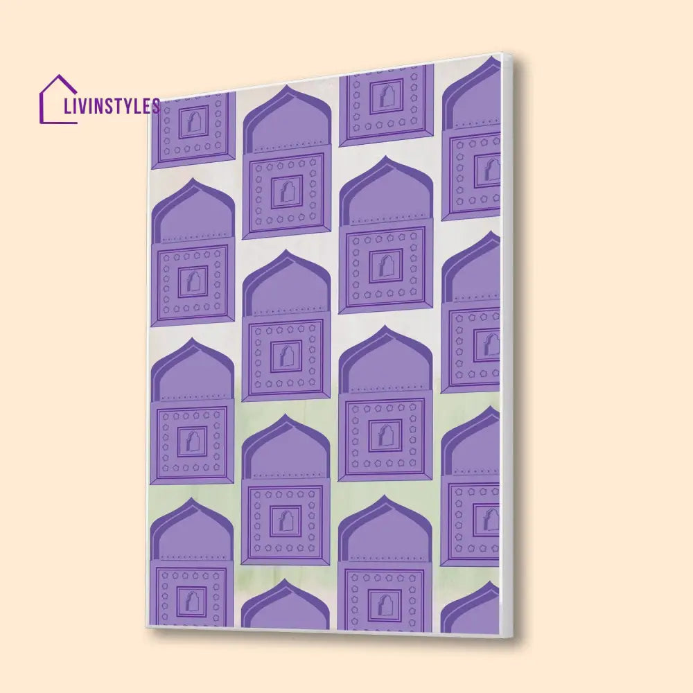 Purple Square Pattern Art Canvas Wall Painting 16 X 20 Inch / White Floating Frame