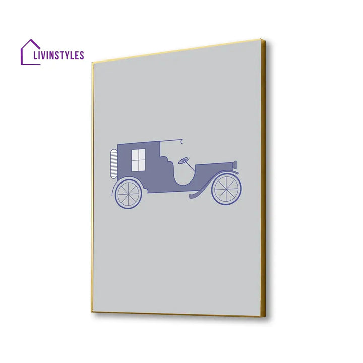 Purple Vintage Car Abstract Canvas Art Printed Wall Painting 16 X 20 Inch / Gold Floating Frame