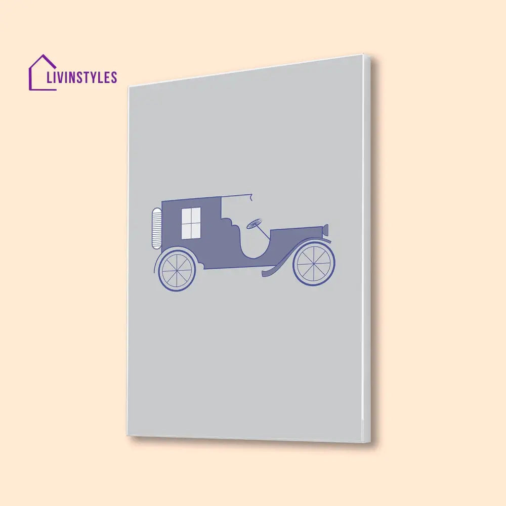 Purple Vintage Car Abstract Canvas Art Printed Wall Painting 16 X 20 Inch / White Floating Frame