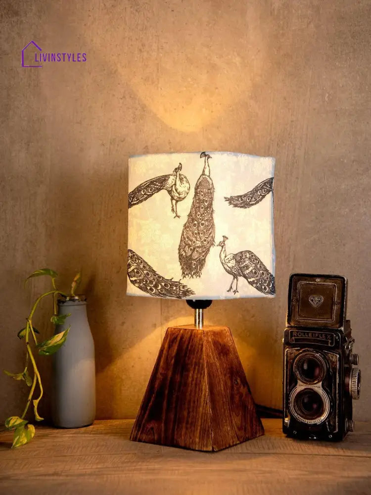 Pyramid Peacock Print Lamp