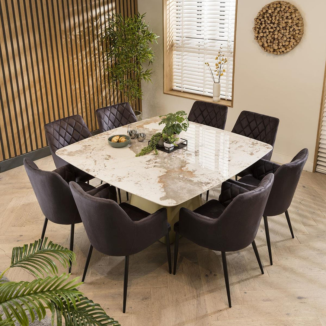 Ivanna 8 Seater Square Ceramic Dining Set Grey