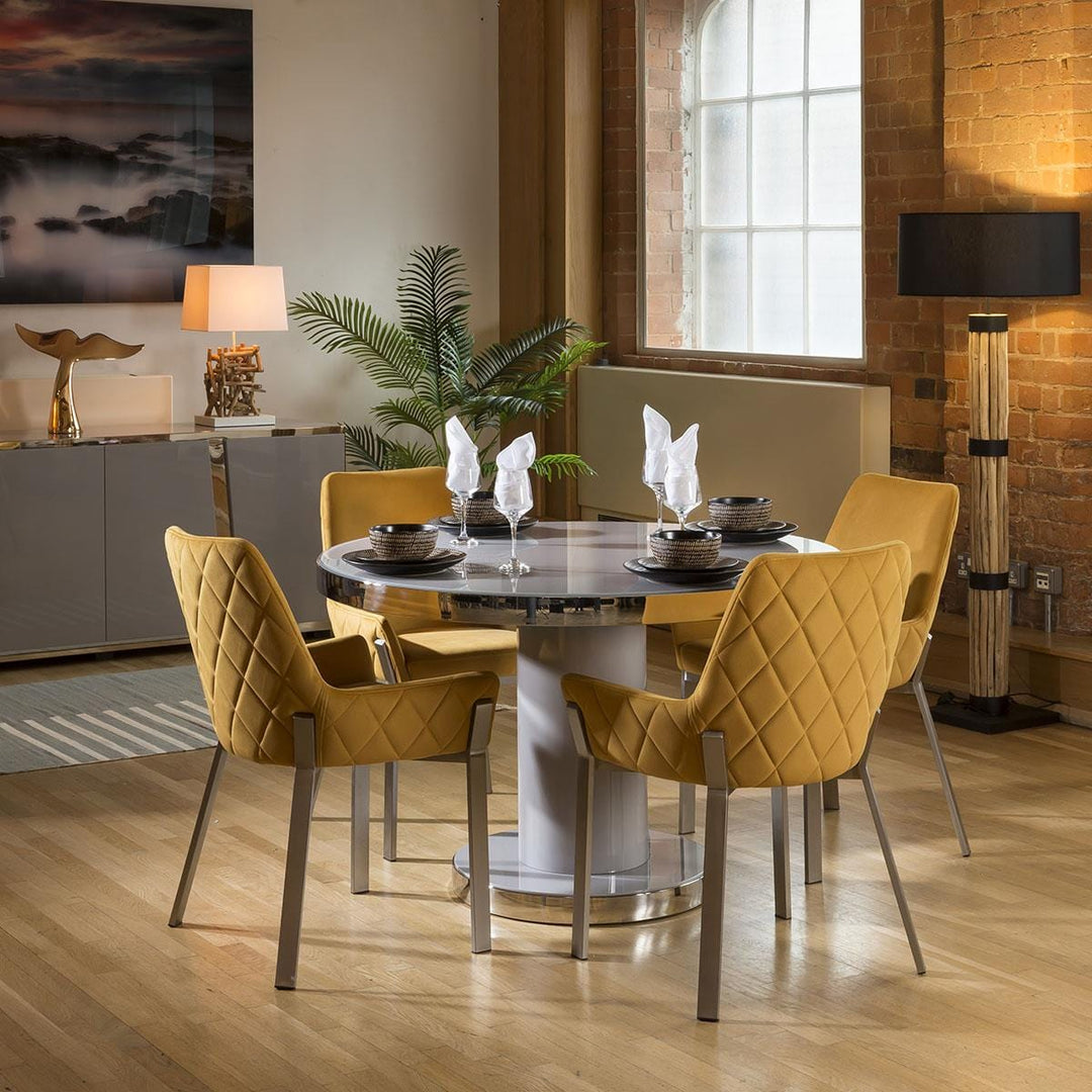 Yuliya 4 Seater Round Dining Set Grey Mustard