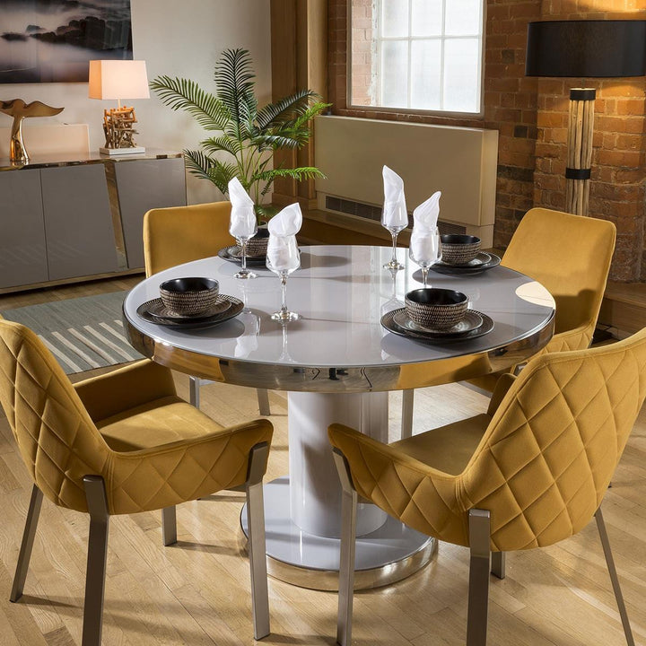 Yuliya 4 Seater Round Dining Set Grey Mustard