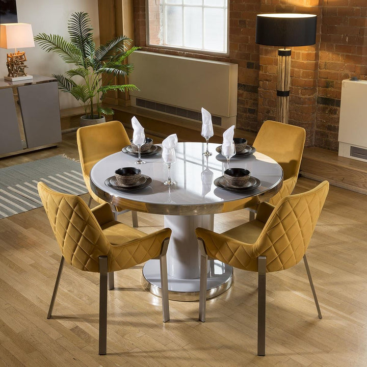 Yuliya 4 Seater Round Dining Set Grey Mustard