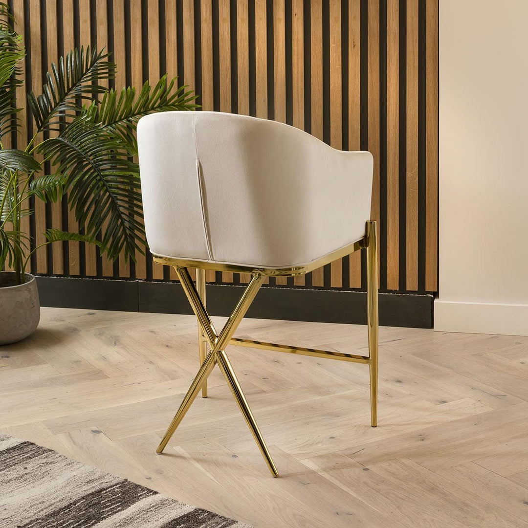 Glafira Bar Stool Cream Velvet Curved Back on Gold Legs