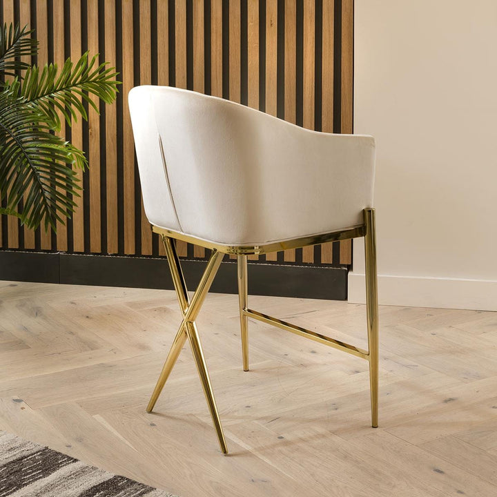 Glafira Bar Stool Cream Velvet Curved Back on Gold Legs