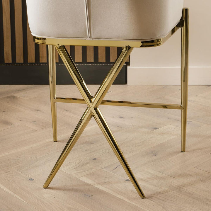 Glafira Bar Stool Cream Velvet Curved Back on Gold Legs