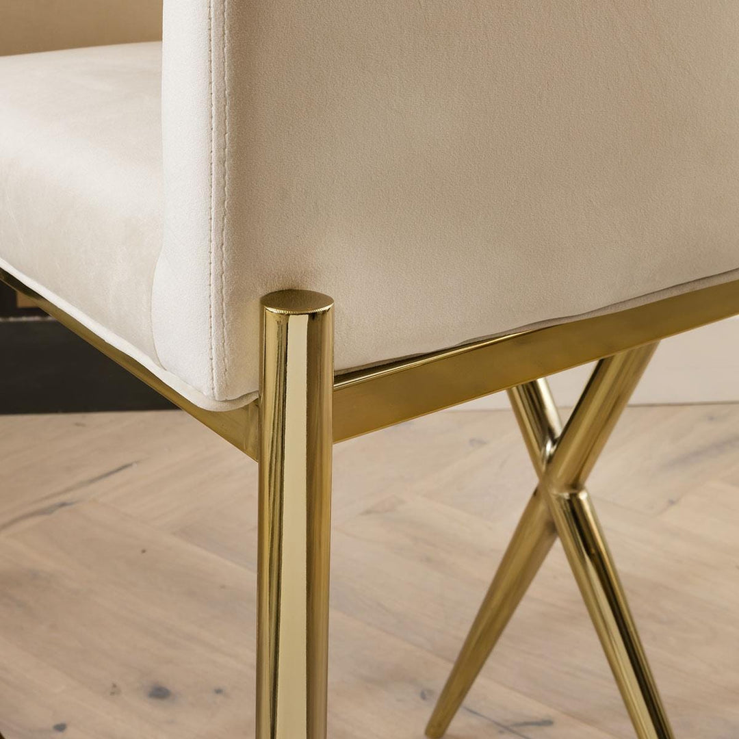 Glafira Bar Stool Cream Velvet Curved Back on Gold Legs