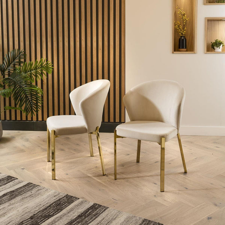 Iya Dining Chair Set of 2 Cream Velvet Wingback on Gold Legs