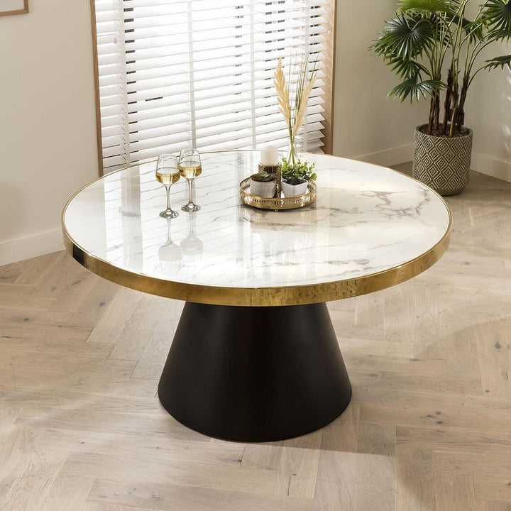 Vladilena Round Dining Table White Ceramic Marble Effect Top