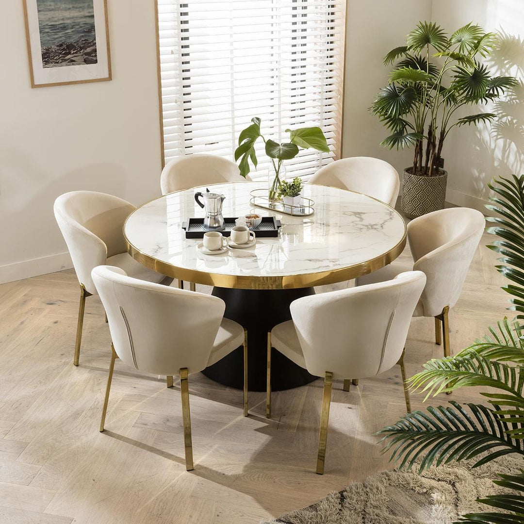 Vladilena Round Dining Table White Ceramic Marble Effect Top