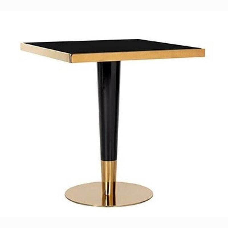 Lubomira Square Dining Table Black Marble Look Glass Top Gold