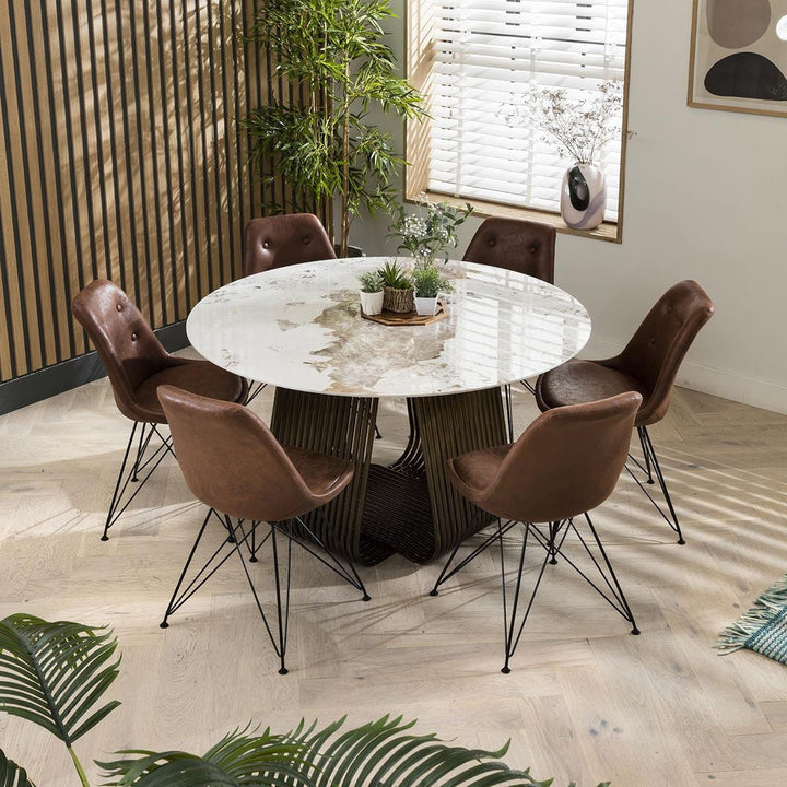 Dominika 6 Seater Round Ceramic Dining Table Gold