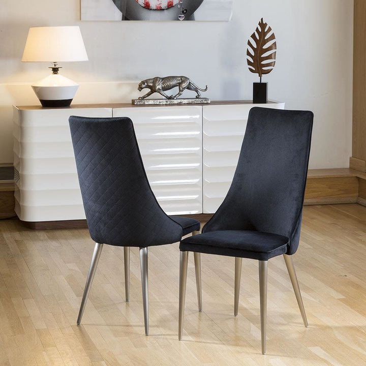 Karolina Set of 2 Sleek Velvet High Back Modern Dining Chairs Black Fabric