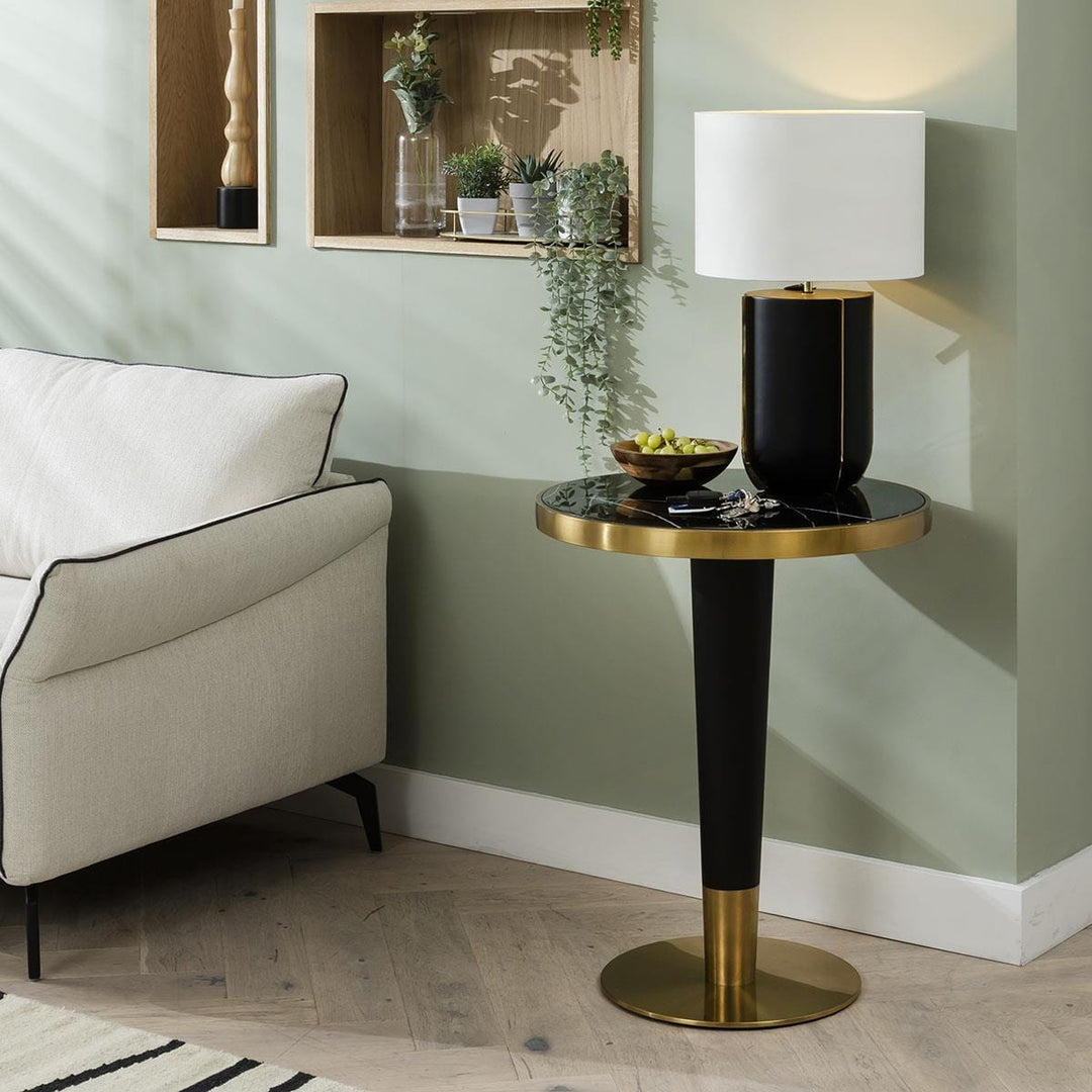 Ivanna Small Round Luxury Hallway Lamp Table -  Black Marble & Gold Base