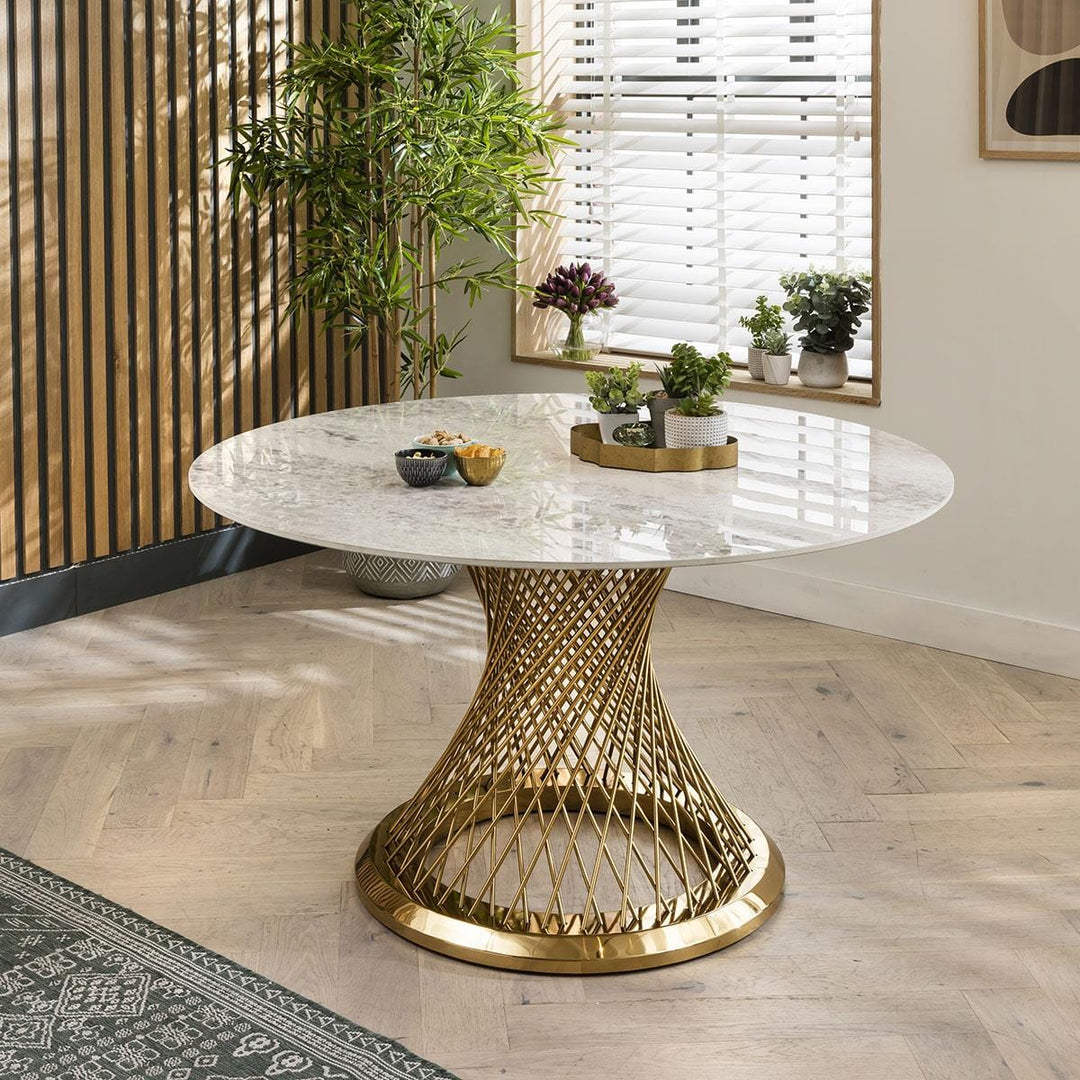 Lavrentiya Marble and Stainless Steel Dining Table - White