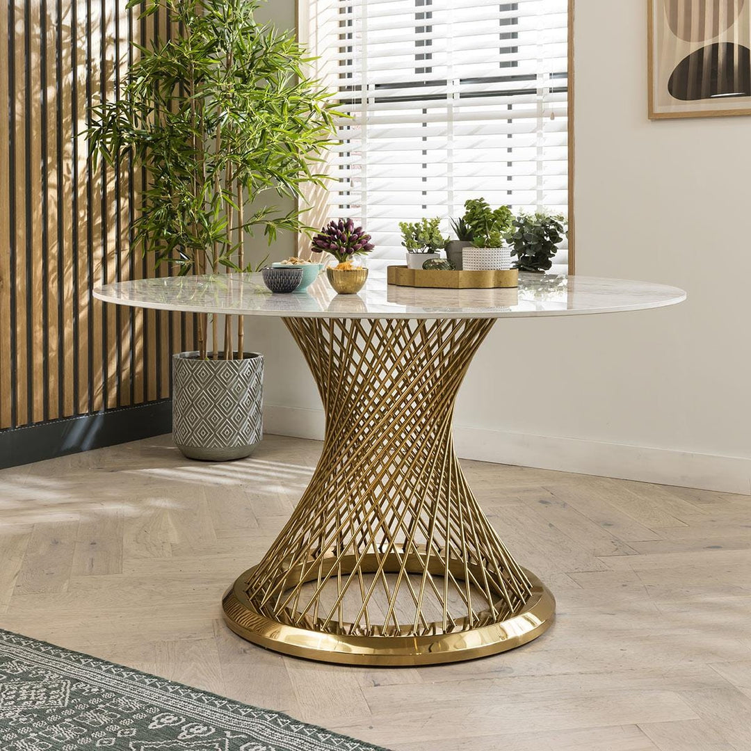 Lavrentiya Marble and Stainless Steel Dining Table - White