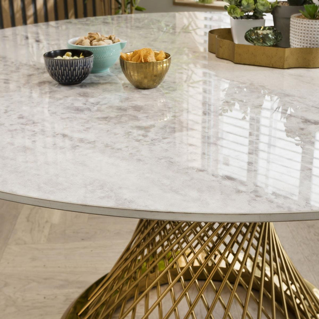 Lavrentiya Marble and Stainless Steel Dining Table - White