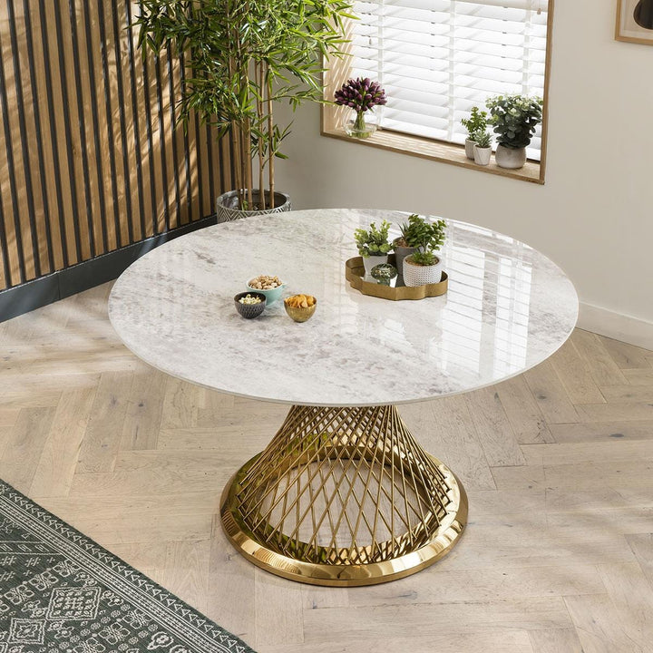 Lavrentiya Marble and Stainless Steel Dining Table - White