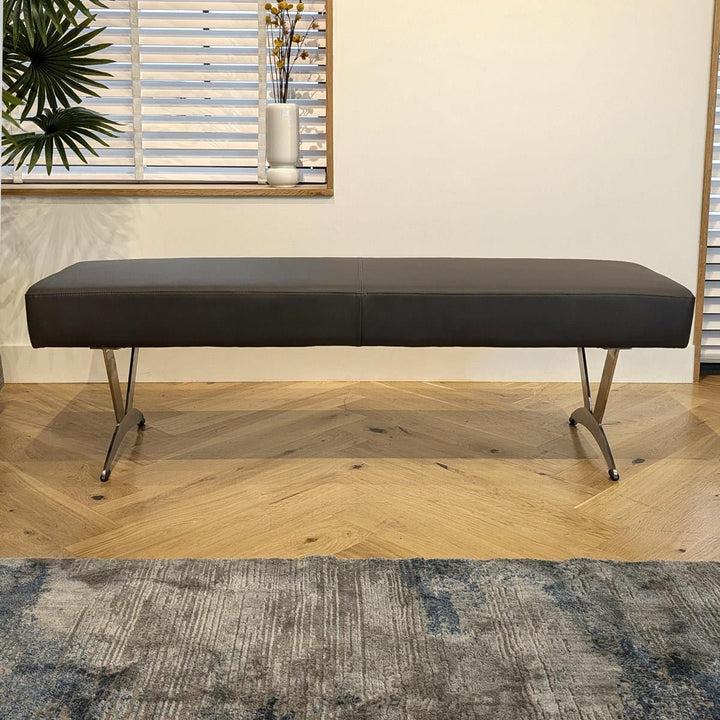 Kseniya 3 Seater Backless Dining Bench Grey Faux Leather