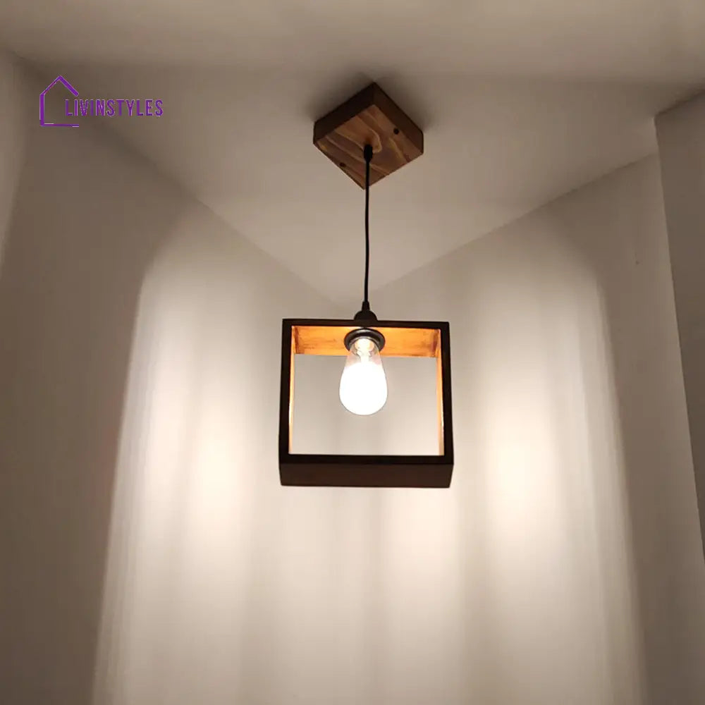 Quattro Brown Wooden Single Hanging Lamp Lamps