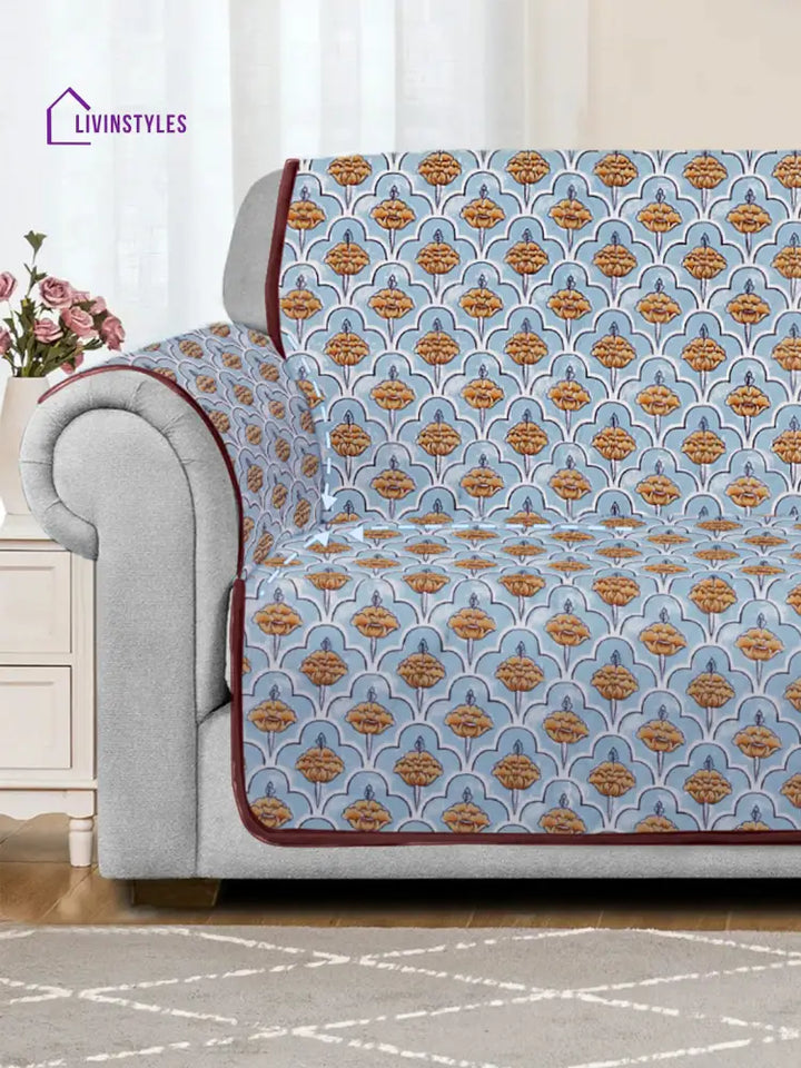 Quilted Floral 2 Seater Cotton Sofa Cover With Hand Rest