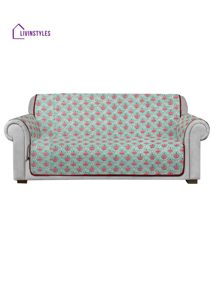 Quilted Floral 2 Seater Cotton Sofa Cover With Hand Rest - Multi Colour