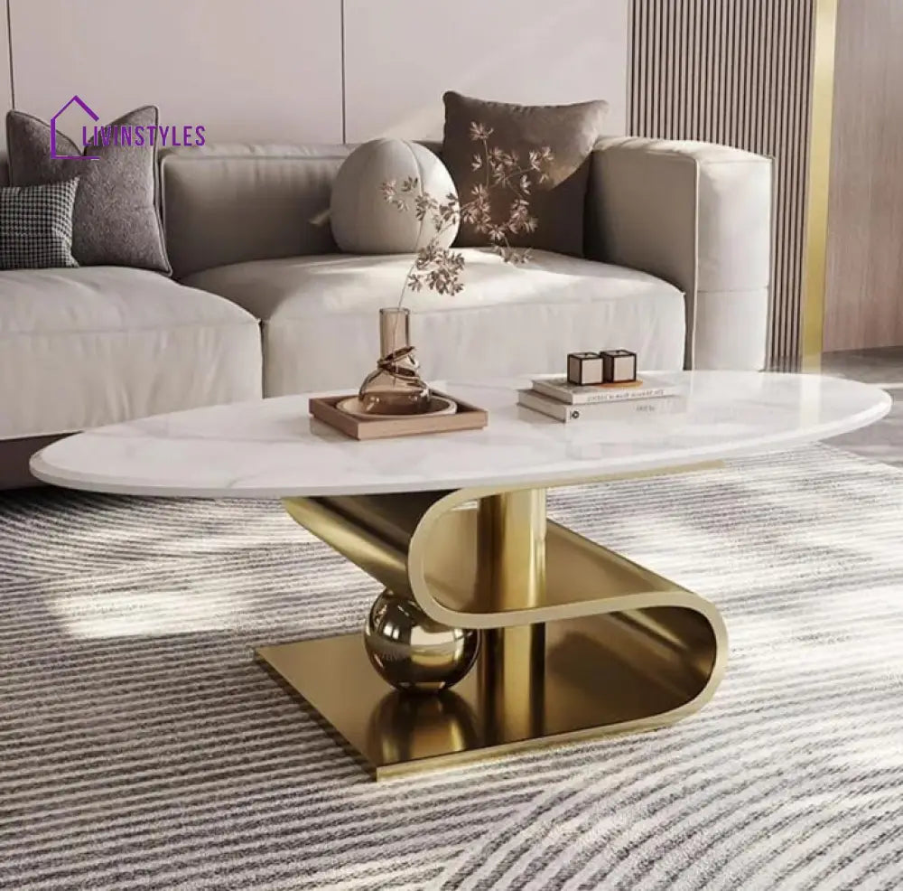 Rachana Stainless Steel Pvd Coated Coffee Table With Marble Top