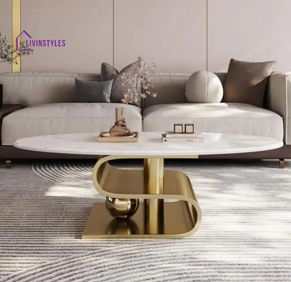 Rachana Stainless Steel Pvd Coated Coffee Table With Marble Top