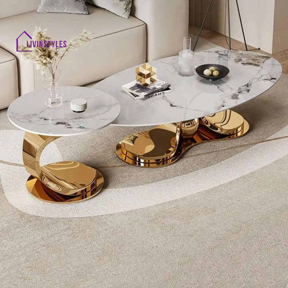 Radiant Marble Top Stainless Steel With Pvd Coated Coffee Table Set Tables